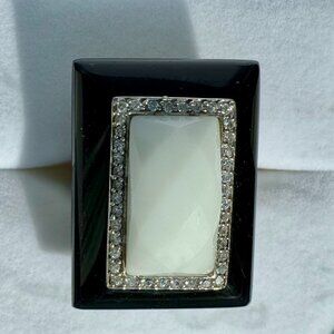 Black Onyx and White Agate with Diamonds accents ring size 7